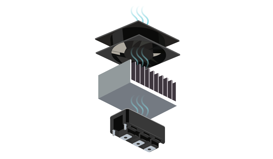 ヒートシンクとファン冷却ソリューションを備えたIGBTの代表的な図