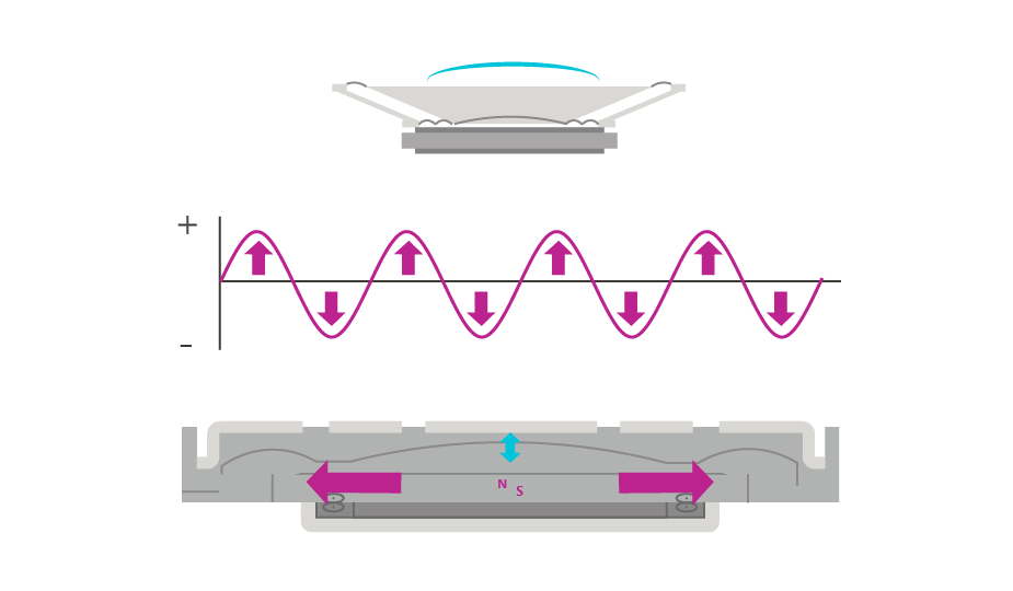 Illustration showing the basic working principle of a speaker