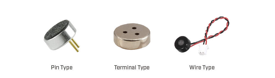 Graphic showing typical electret condenser microphone mounting styles