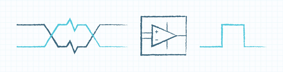 Drawing of a differential receiver ignoring noise common to both signals