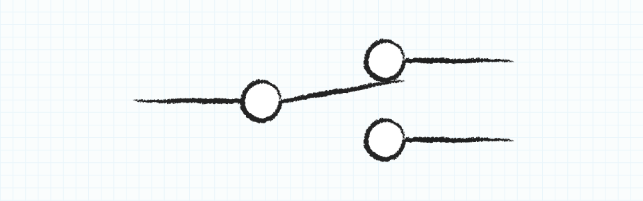 Drawing of a single pole double throw (SPDT) switch