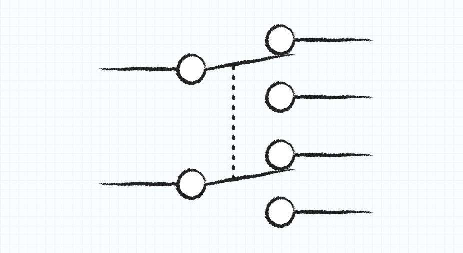 双極双投（DPDT）スイッチの図面