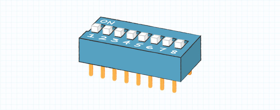 Drawing of a typical 8 position slide DIP switch