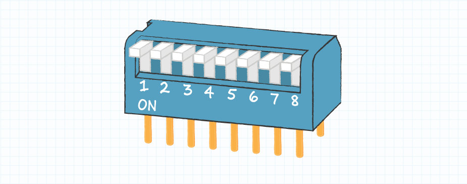 代表的な8ポジションのピアノDIPスイッチの図