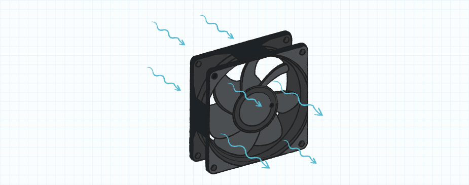 Drawing showing the airflow direction of an axial fan