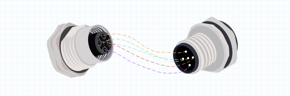 Mating pairs of a male and female circular connector