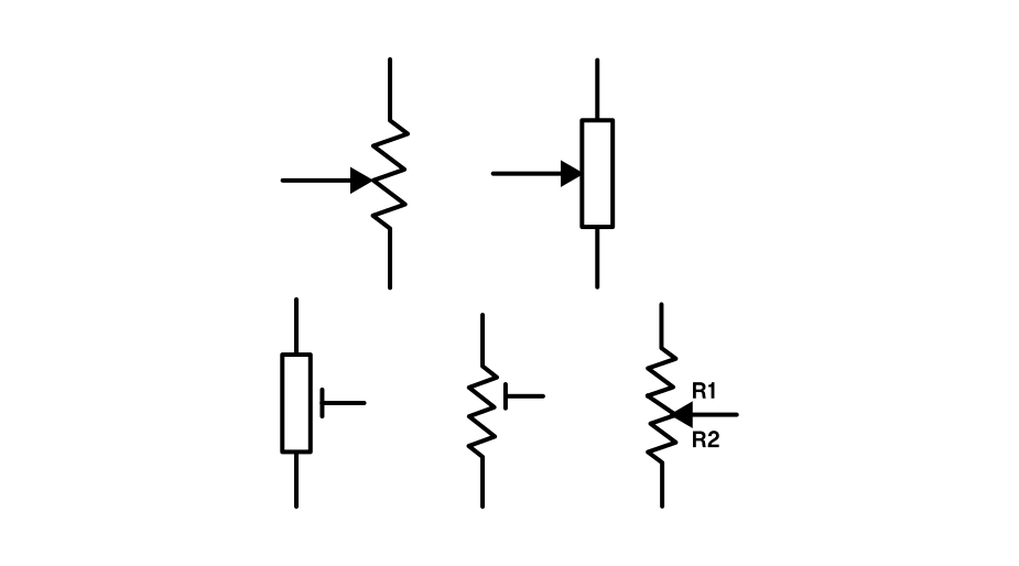 回路設計で使用される一般的なポテンショメータ記号