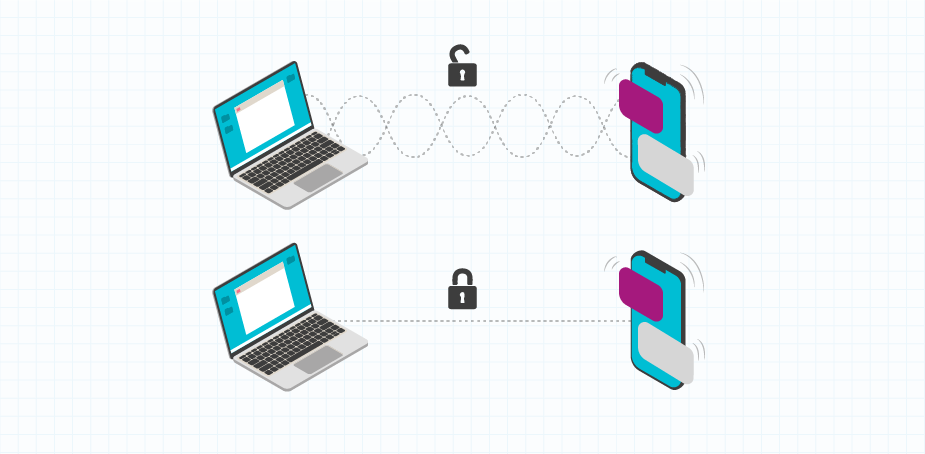 Two laptops depicting the security provided by hardwired connections over wireless connections