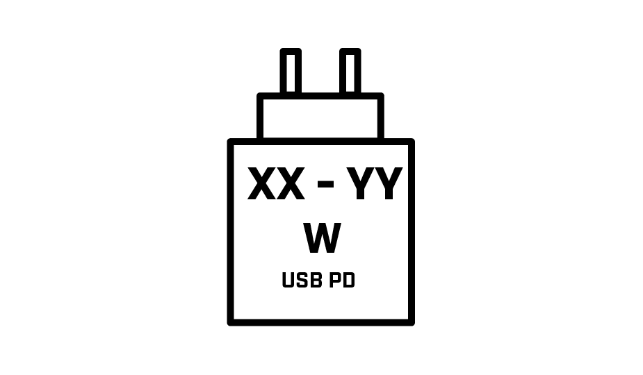 付属の充電装置のUSB電源供給要件を示す新しい製品ラベル