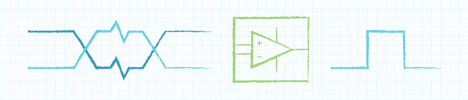 Example drawing showing a differential receiver ignoring noise common to both signals